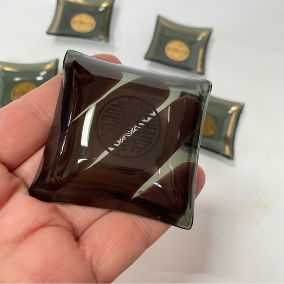 Vintage Ashtray Set Advertising Smoked Glass Gold Morgan Laundry Linen Service - Picture 8 of 9